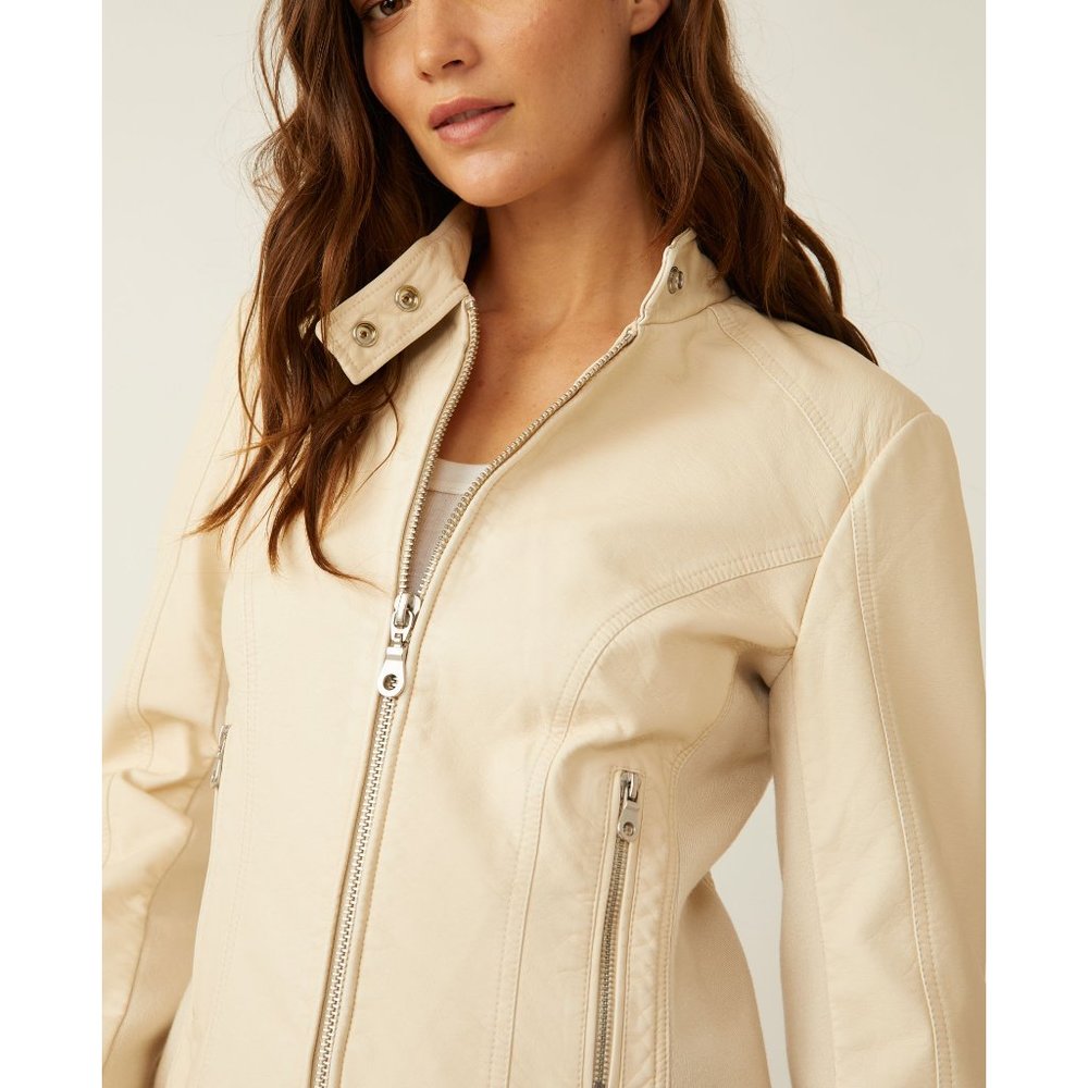 🆕 FREE PEOPLE Max Vegan Moto Jacket / Bone